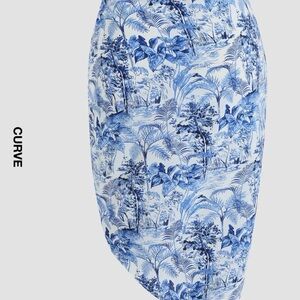 Cider curve ruched landscape print skirt